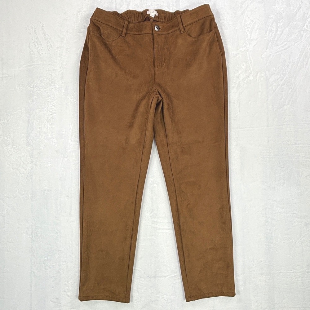 J.Jill Cognac Faux Suede Straight Leg Pants Brown Size 16 Stretch Trousers